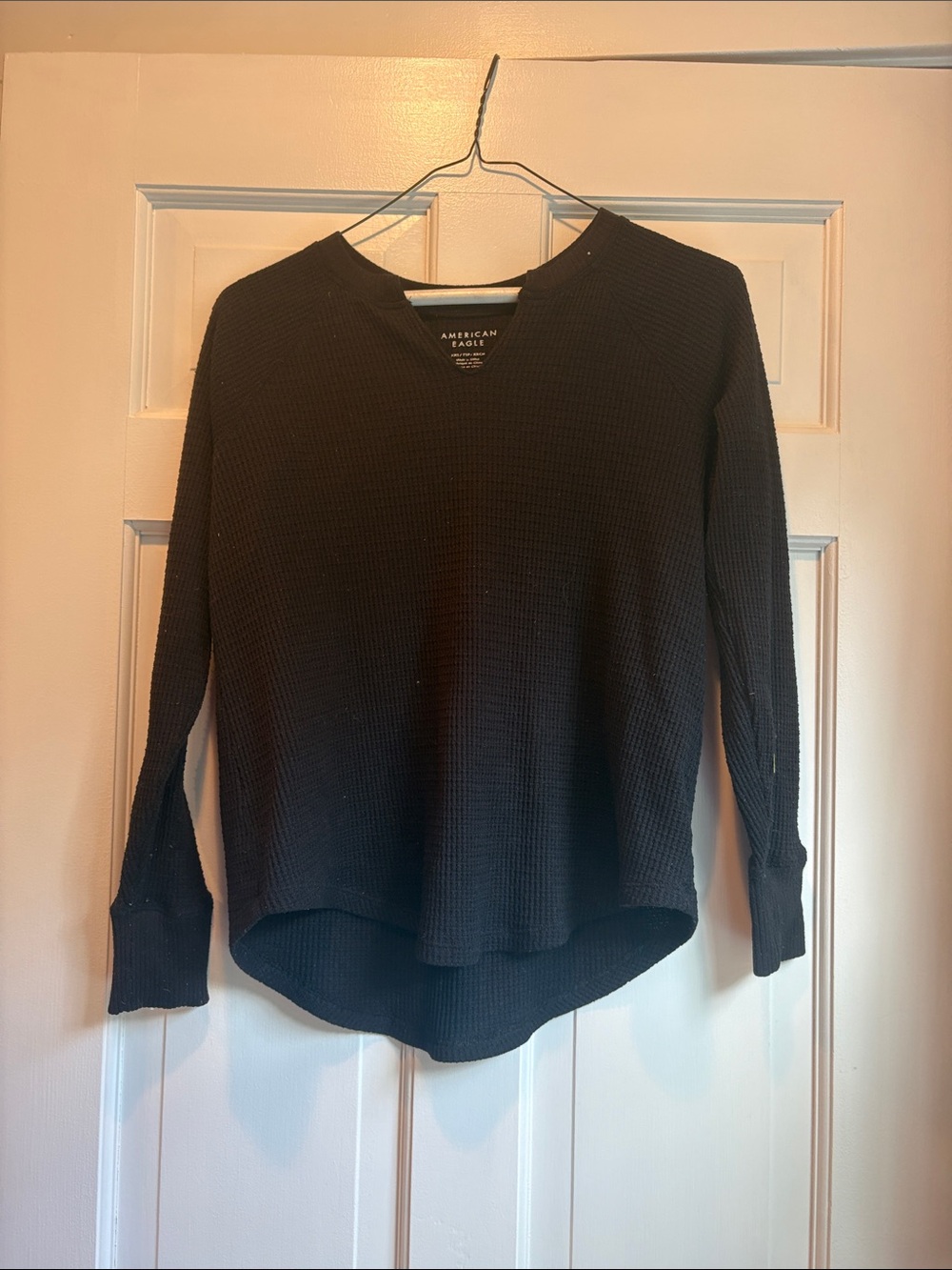 American Eagle Outfitters Black Waffle Knit Pajama Top